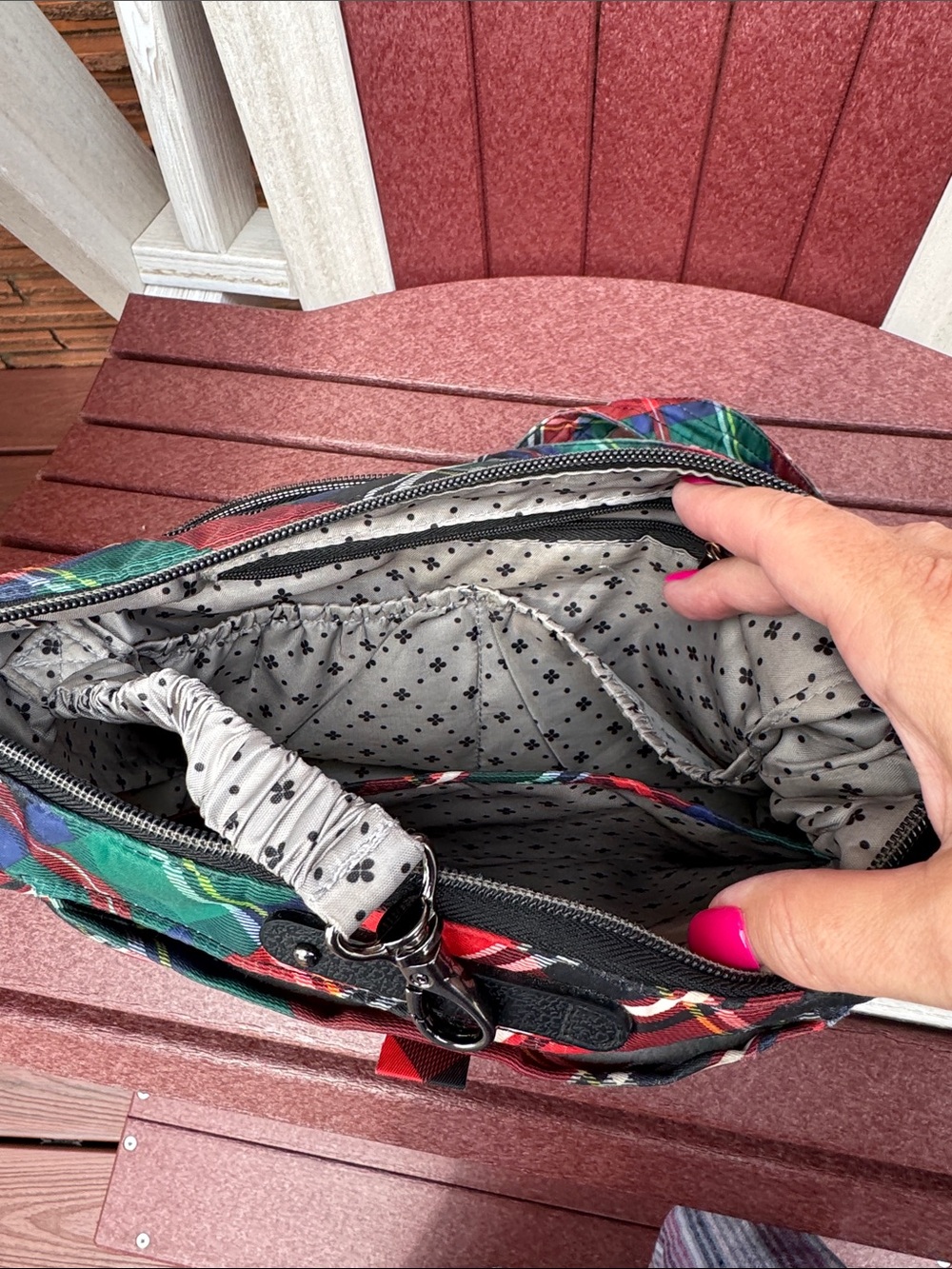 lug Red and Green Plaid Crossbody Shoulder Bag - Picture 3 of 5